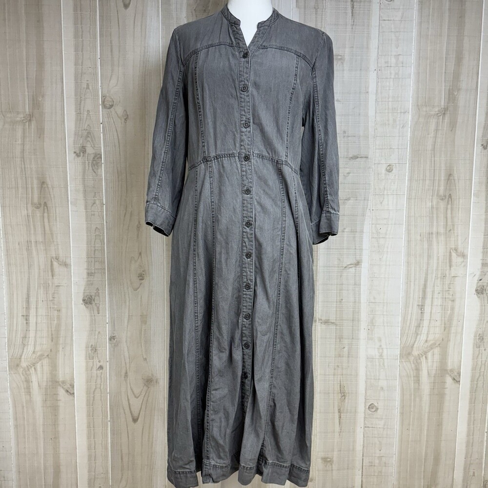Coldwater Creek Denim Dress M‎ Button Long Gray  3/4 Sleeve Boho Minimalist